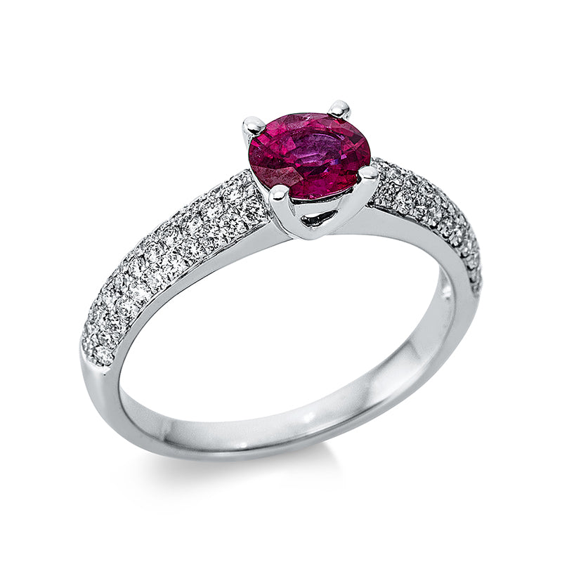 Ring mit Rubin  aus 750/-18 Karat Weißgold mit 66 Diamanten 0