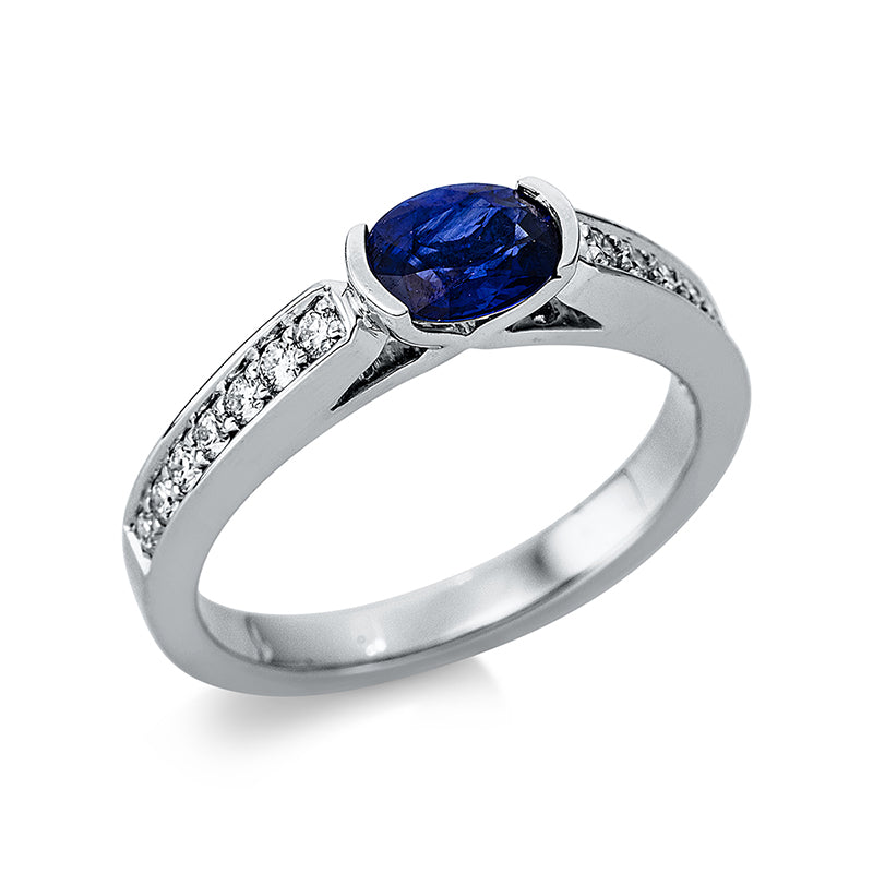 Ring mit Saphir  aus 750/-18 Karat Weißgold mit 14 Diamanten 0