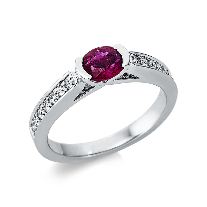 Ring mit Rubin  aus 750/-18 Karat Weißgold mit 14 Diamanten 0