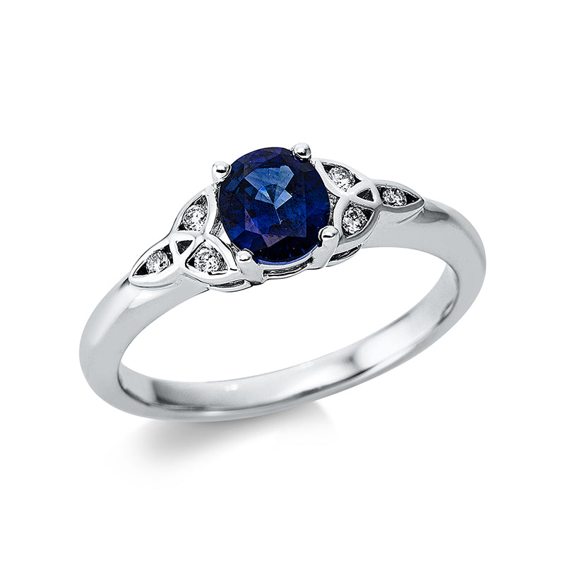 Ring mit Saphir  aus 750/-18 Karat Weißgold mit 6 Diamanten 0