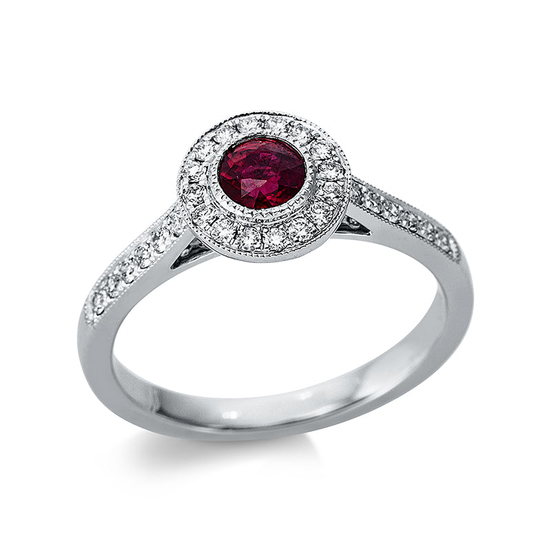Ring mit Rubin  aus 750/-18 Karat Weißgold mit 28 Diamanten 0