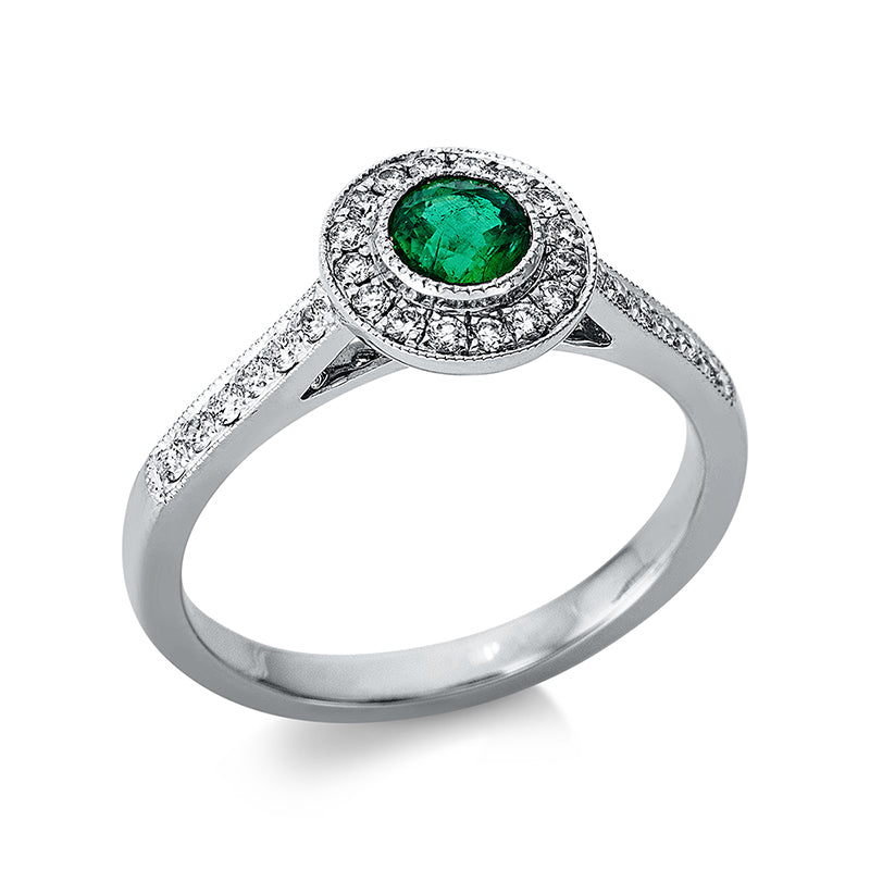 Ring mit Smaragd  aus 750/-18 Karat Weißgold mit 28 Diamanten 0