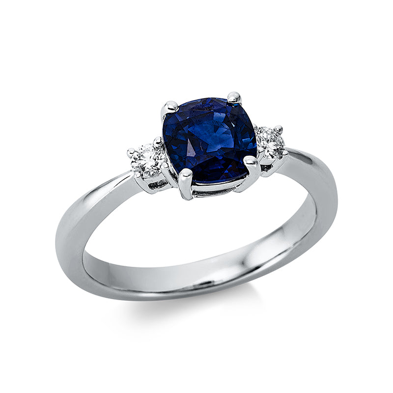 Ring mit Saphir  aus 750/-18 Karat Weißgold mit 2 Diamanten 0