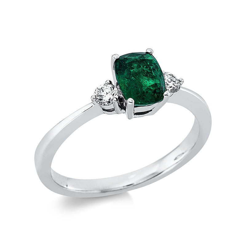 Ring mit Smaragd  aus 750/-18 Karat Weißgold mit 2 Diamanten 0