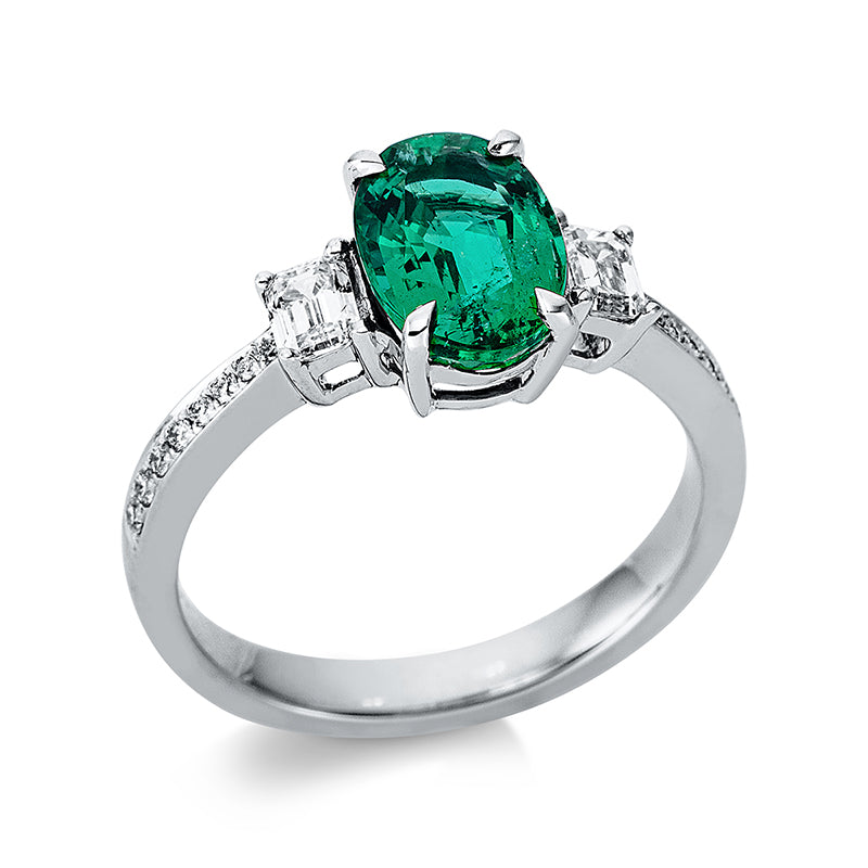 Ring mit Smaragd  aus 750/-18 Karat Weißgold mit 18 Diamanten 0