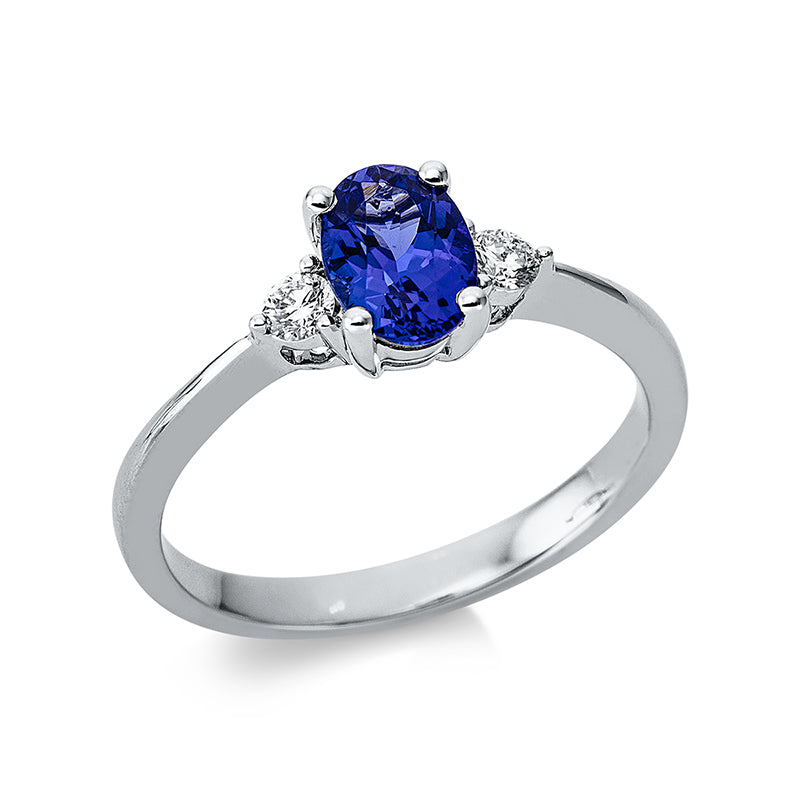 Ring mit Tansanit  aus 750/-18 Karat Weißgold mit 2 Diamanten 0