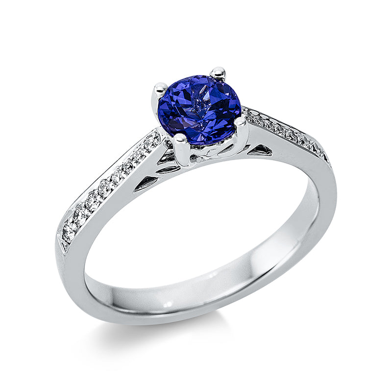 Ring mit Tansanit  aus 750/-18 Karat Weißgold mit 16 Diamanten 0