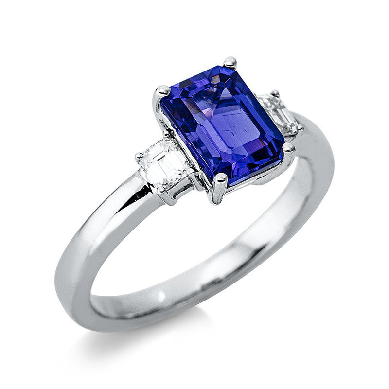 Ring mit Tansanit  aus 750/-18 Karat Weißgold mit 2 Diamanten 0