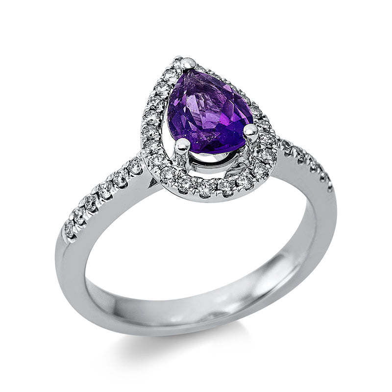Ring mit Amethyst  aus 750/-18 Karat Weißgold mit 34 Diamanten 0