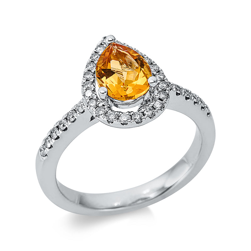 Ring mit Citrin  aus 750/-18 Karat Weißgold mit 34 Diamanten 0