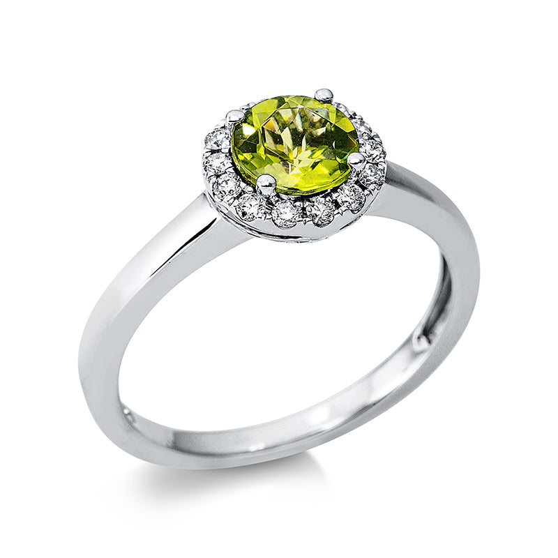 Ring mit Peridot  aus 750/-18 Karat Weißgold mit 14 Diamanten 0