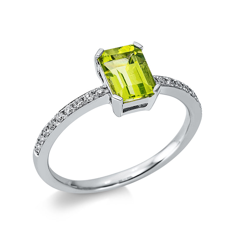 Ring mit Peridot  aus 750/-18 Karat Weißgold mit 18 Diamanten 0