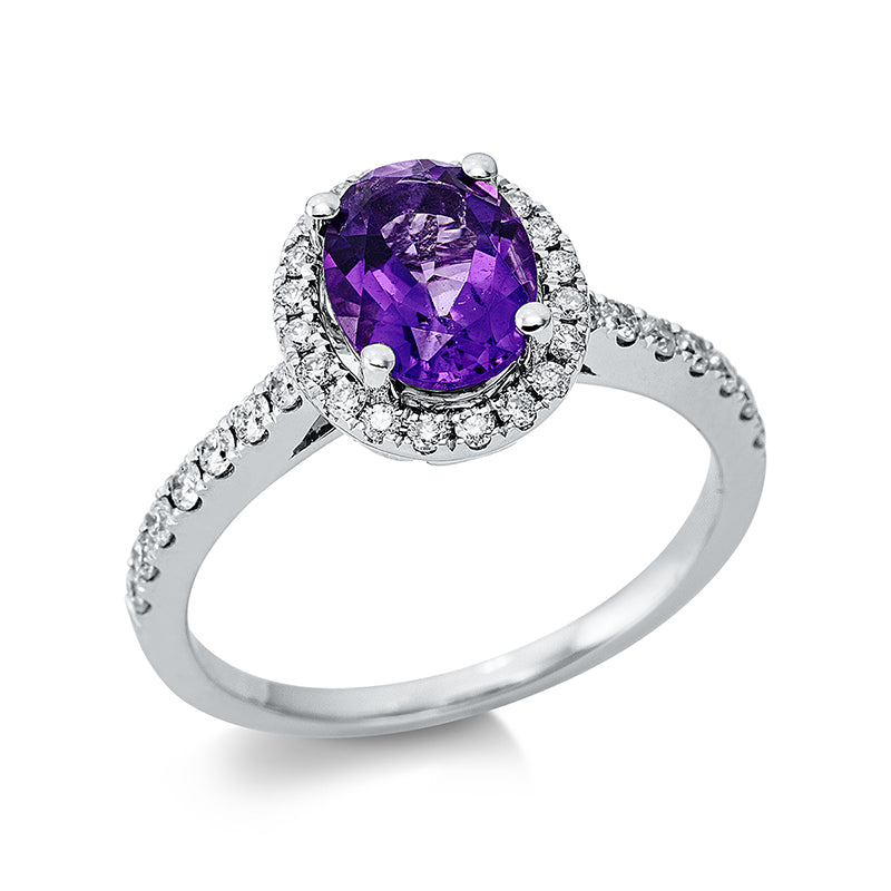Ring mit Amethyst  aus 750/-18 Karat Weißgold mit 34 Diamanten 0