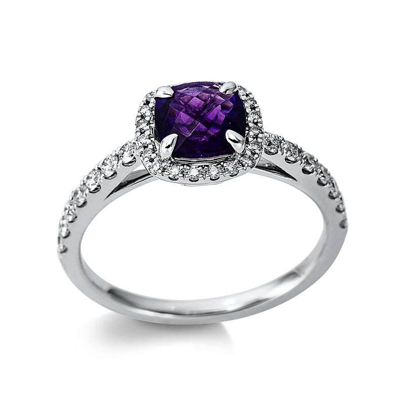 Ring mit Amethyst  aus 750/-18 Karat Weißgold mit 34 Diamanten 0
