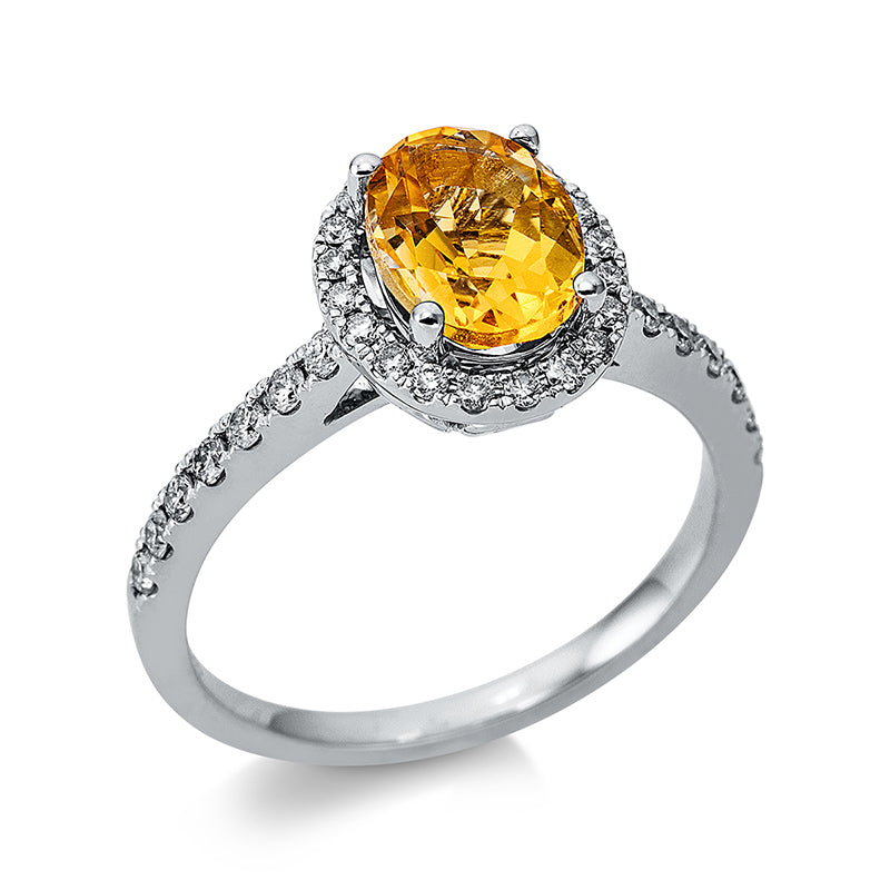 Ring mit Citrin  aus 750/-18 Karat Weißgold mit 34 Diamanten 0