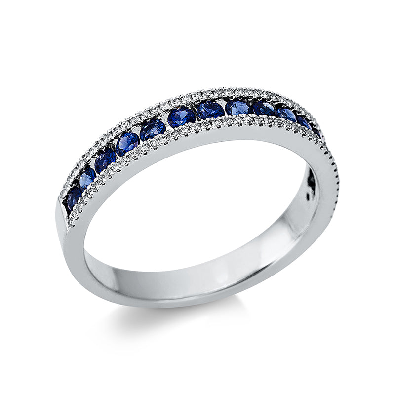 Ring mit Saphir  aus 750/-18 Karat Weißgold mit 84 Diamanten 0