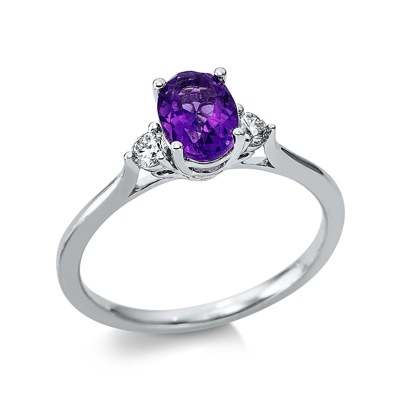 Ring mit Amethyst  aus 750/-18 Karat Weißgold mit 2 Diamanten 0