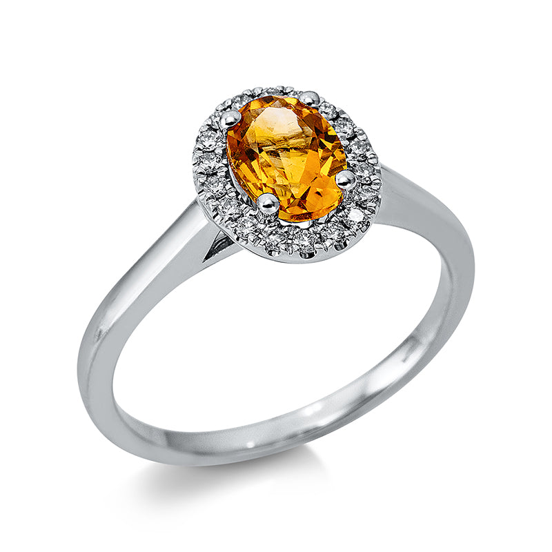 Ring mit Citrin  aus 750/-18 Karat Weißgold mit 18 Diamanten 0