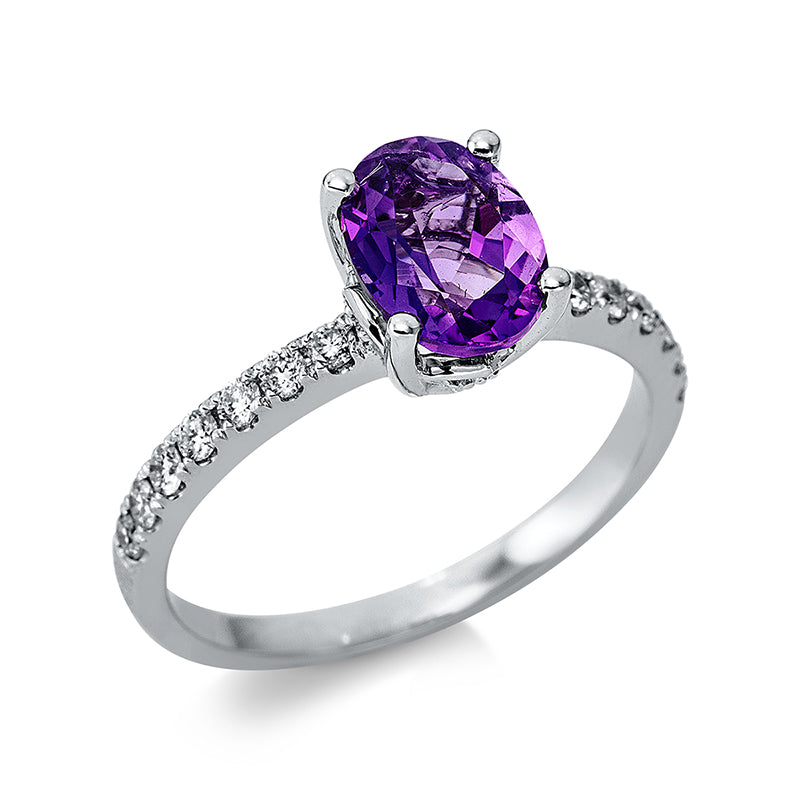 Ring mit Amethyst  aus 750/-18 Karat Weißgold mit 18 Diamanten 0