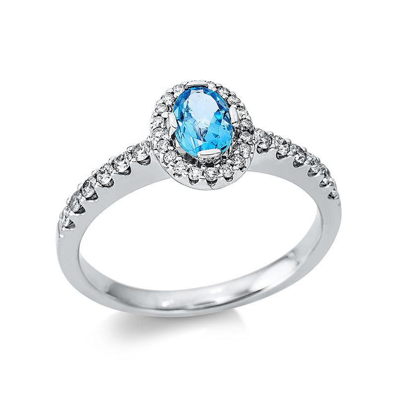 Ring mit Topas  aus 750/-18 Karat Weißgold mit 32 Diamanten 0