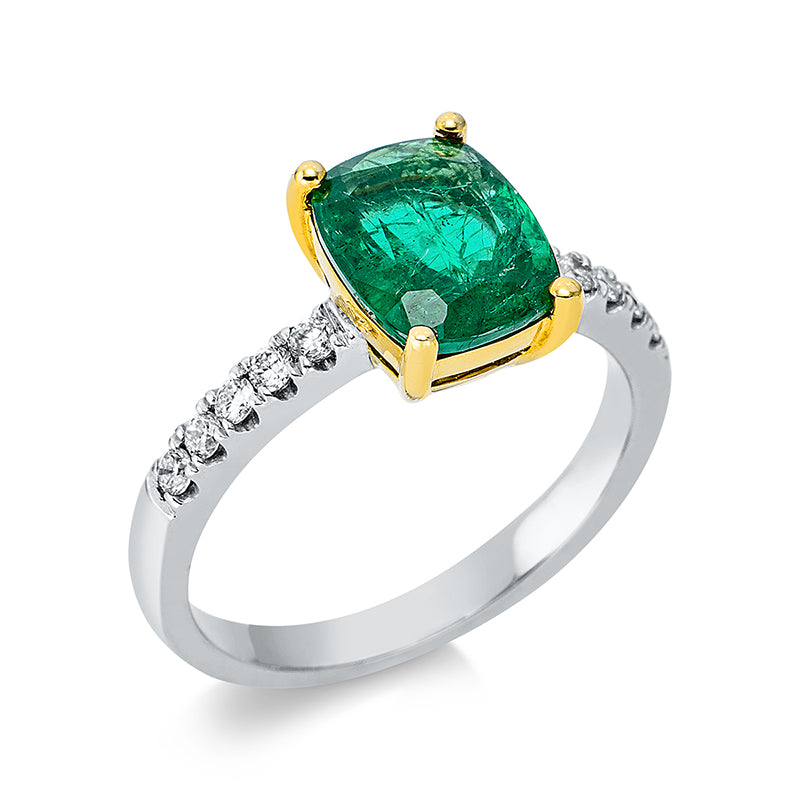 Ring mit Smaragd  aus 750/-18 Karat Gelbgold / Weißgold mit 10 Diamanten 0