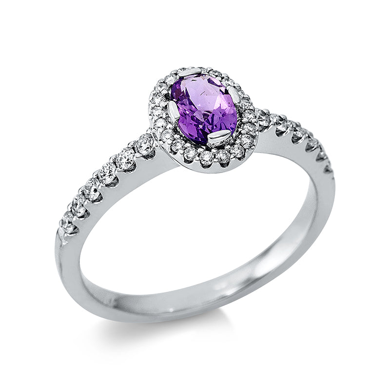 Ring mit Amethyst  aus 750/-18 Karat Weißgold mit 32 Diamanten 0