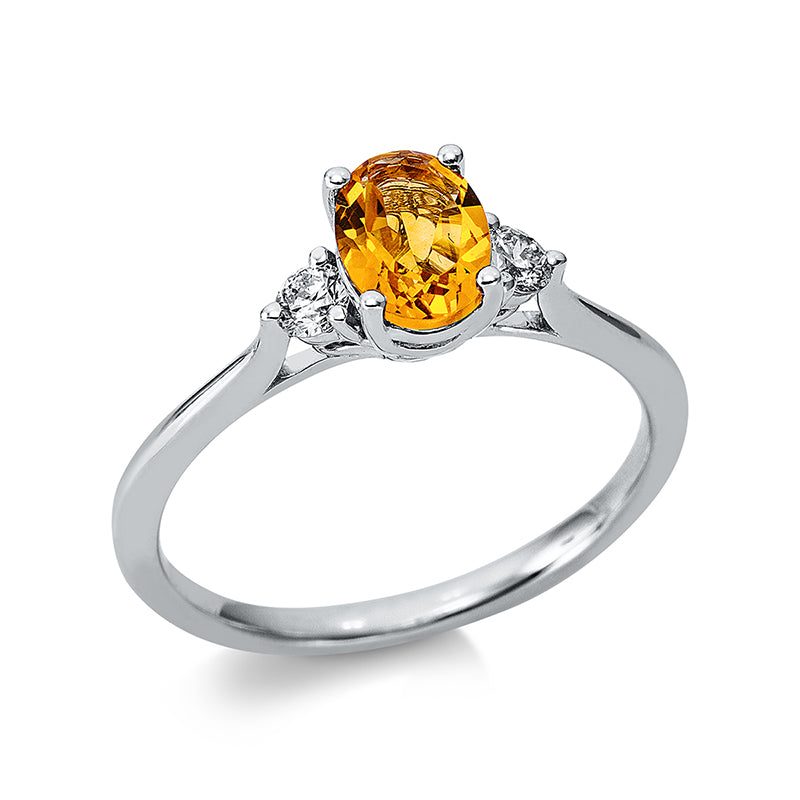 Ring mit Citrin  aus 750/-18 Karat Weißgold mit 2 Diamanten 0