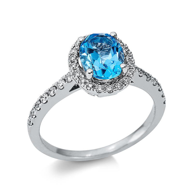 Ring mit Blautopas  aus 750/-18 Karat Weißgold mit 34 Diamanten 0