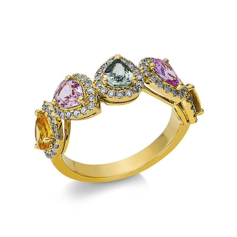 Ring mit Saphir  aus 750/-18 Karat Gelbgold mit 80 Diamanten 0