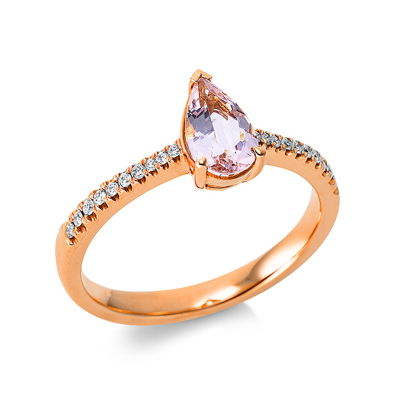 Ring mit Morganit  aus 750/-18 Karat Rotgold mit 20 Diamanten 0