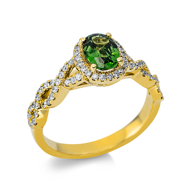 Ring mit Tsavorith  aus 750/-18 Karat Gelbgold mit 76 Diamanten 0