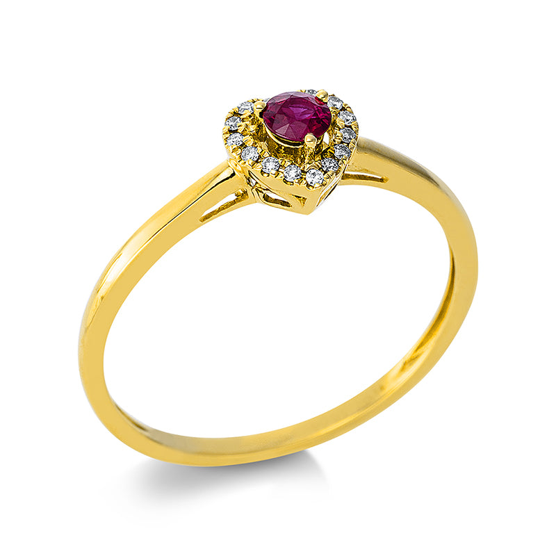 Ring mit Rubin  aus 750/-18 Karat Gelbgold mit 15 Diamanten 0