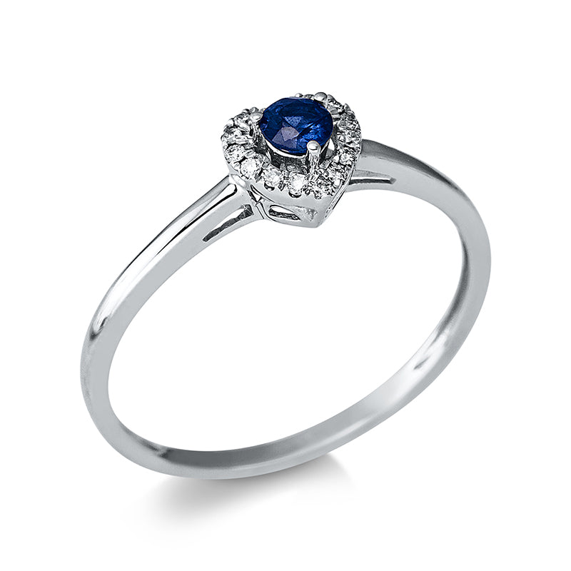 Ring mit Saphir  aus 750/-18 Karat Weißgold mit 15 Diamanten 0