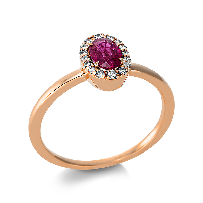 Ring mit Rubin  aus 750/-18 Karat Rotgold mit 16 Diamanten 0