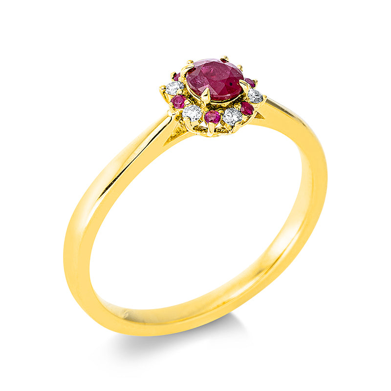 Ring mit Rubin  aus 750/-18 Karat Gelbgold mit 6 Diamanten 0