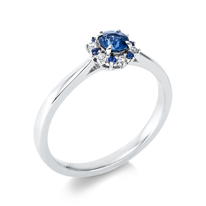 Ring mit Saphir  aus 750/-18 Karat Weißgold mit 6 Diamanten 0