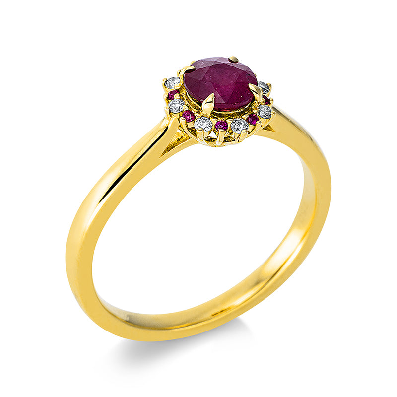 Ring mit Rubin  aus 750/-18 Karat Gelbgold mit 8 Diamanten 0