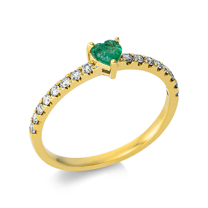 Ring mit Smaragd  aus 750/-18 Karat Gelbgold mit 16 Diamanten 0