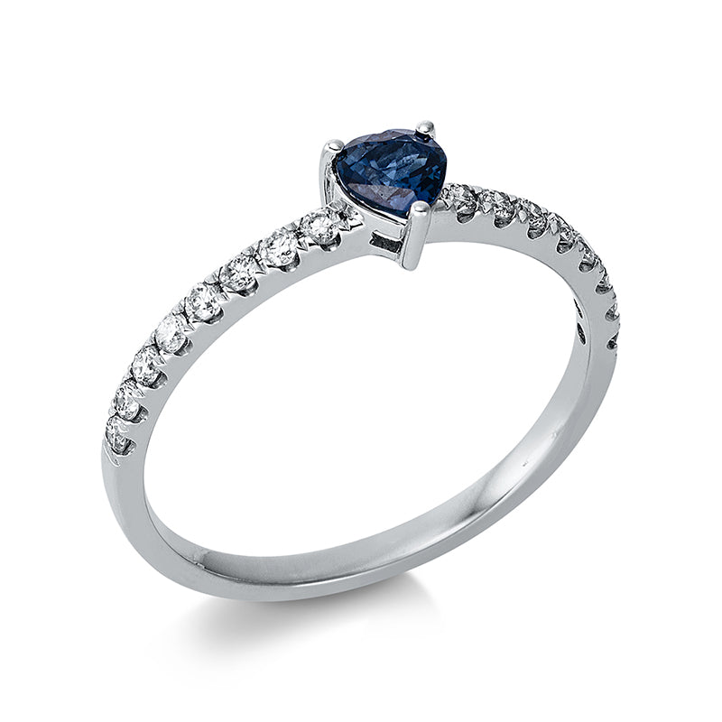Ring mit Saphir  aus 750/-18 Karat Weißgold mit 16 Diamanten 0