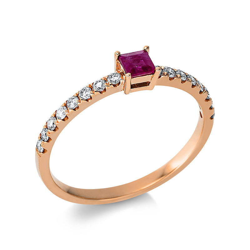 Ring mit Rubin  aus 750/-18 Karat Rotgold mit 16 Diamanten 0