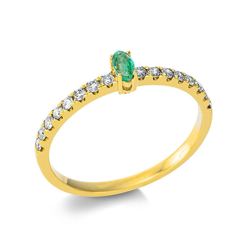 Ring mit Smaragd  aus 750/-18 Karat Gelbgold mit 16 Diamanten 0
