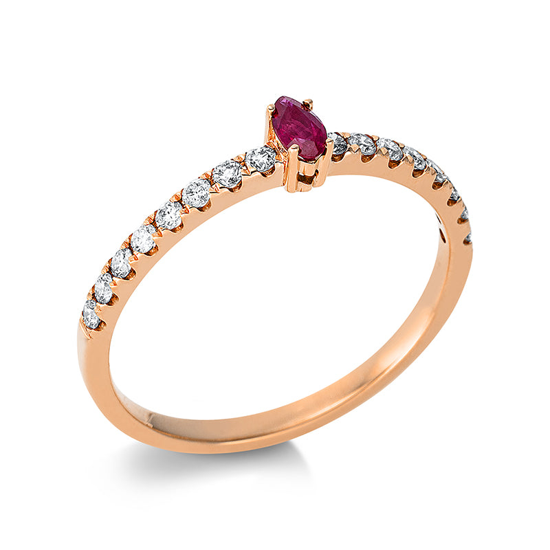 Ring mit Rubin  aus 750/-18 Karat Rotgold mit 16 Diamanten 0