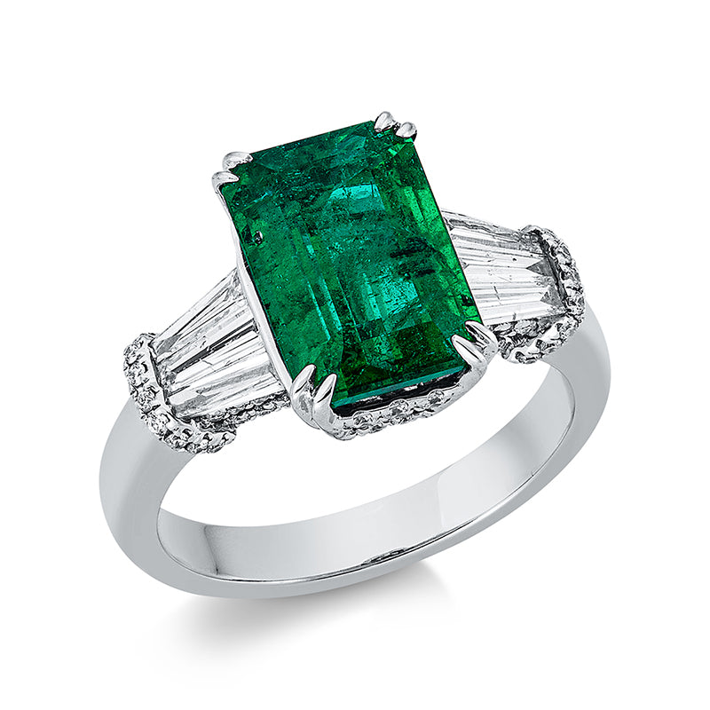 Ring mit Smaragd  aus 750/-18 Karat Weißgold mit 64 Diamanten 0