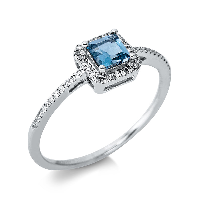 Ring mit Topas  aus 585/-14 Karat Weißgold mit 48 Diamanten 0