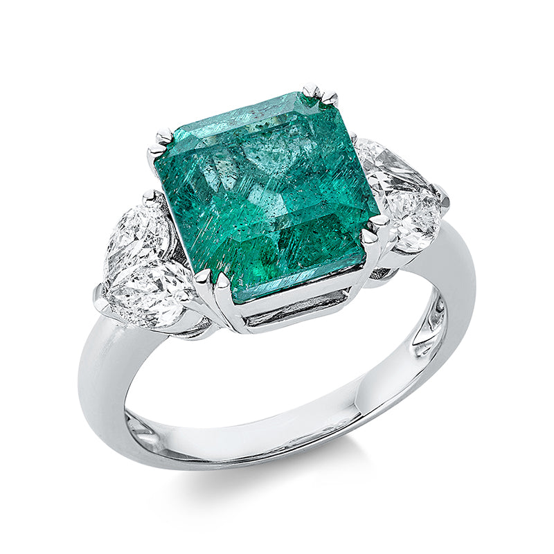 Ring mit Smaragd  aus 750/-18 Karat Weißgold mit 4 Diamanten 0