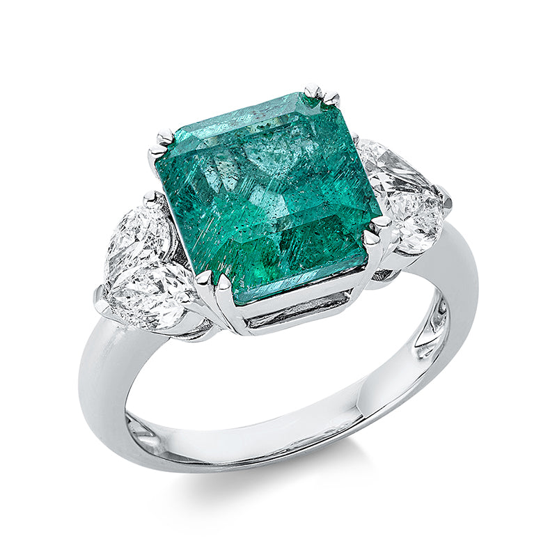 Ring mit Smaragd  aus 750/-18 Karat Weißgold mit 4 Diamanten 0