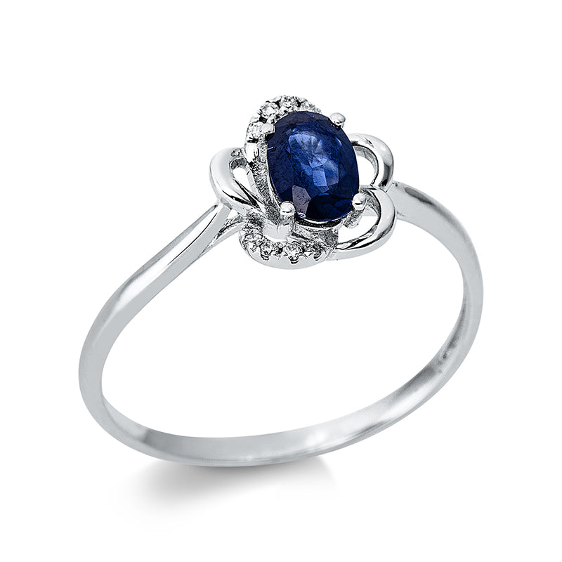 Ring mit Saphir  aus 585/-14 Karat Weißgold mit 10 Diamanten 0