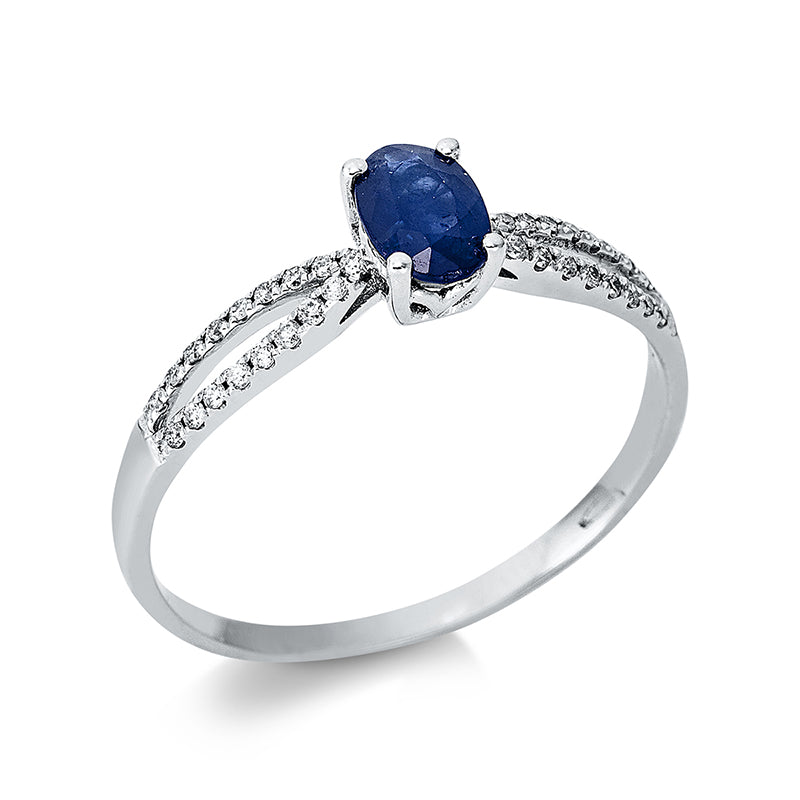 Ring mit Saphir  aus 585/-14 Karat Weißgold mit 34 Diamanten 0