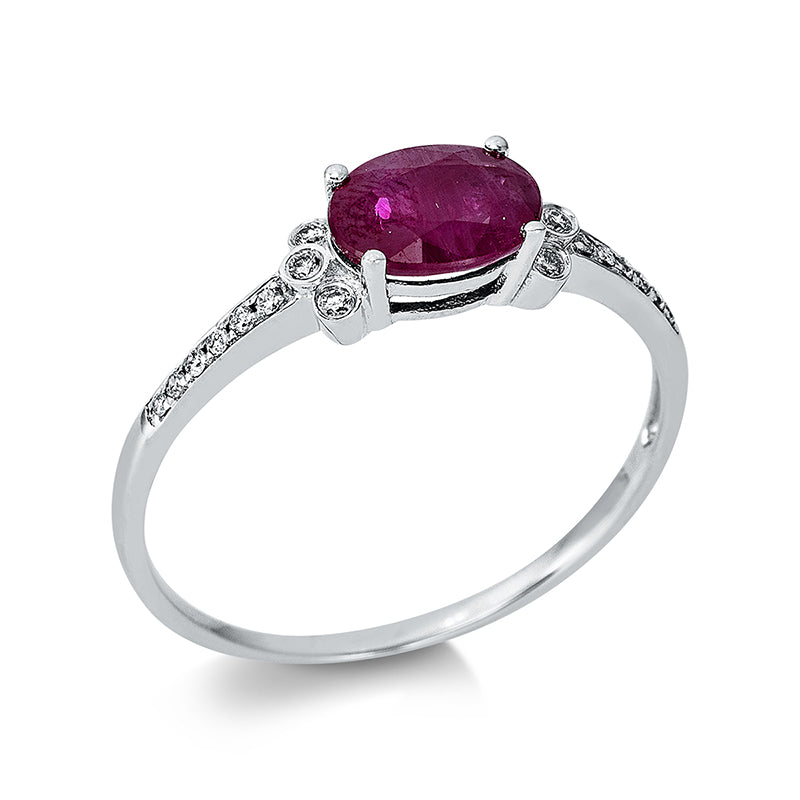 Ring mit Rubin  aus 585/-14 Karat Weißgold mit 18 Diamanten 0