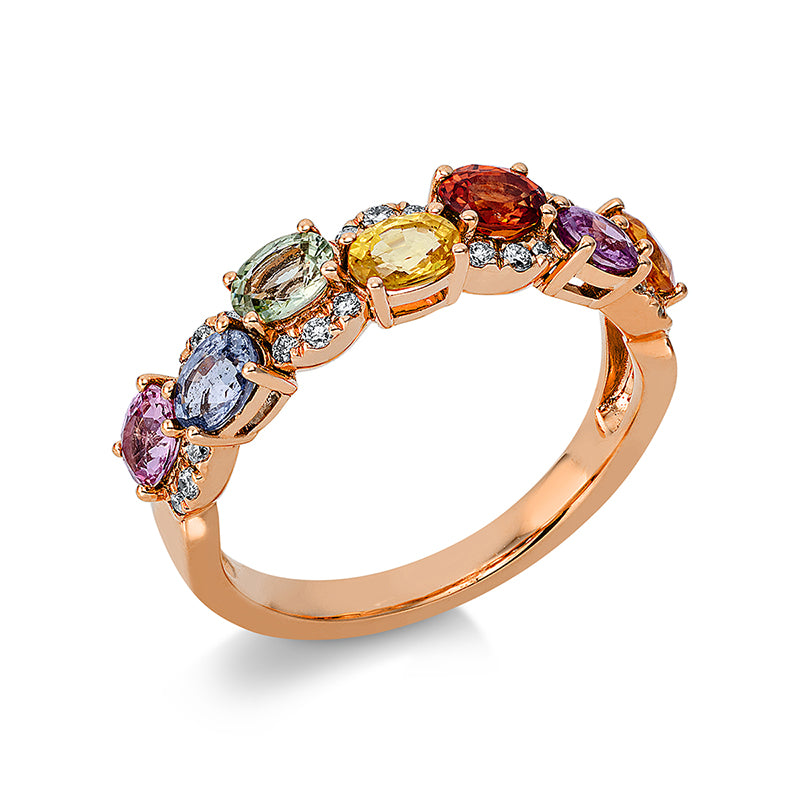 Ring mit Saphir  aus 750/-18 Karat Rotgold mit 21 Diamanten 0